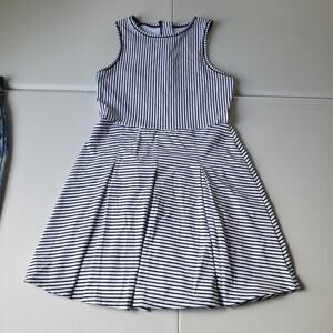 Addison Bay Dress Womens Medium White Navy Stripe Fit Flare Nautical Tank